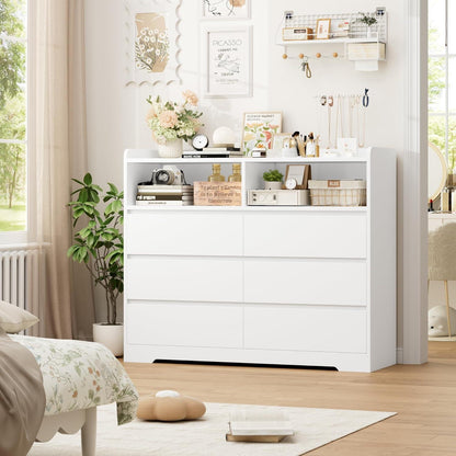 Kommode 6 Schubladen Weiß 120cm – Sideboard für Schlafzimmer