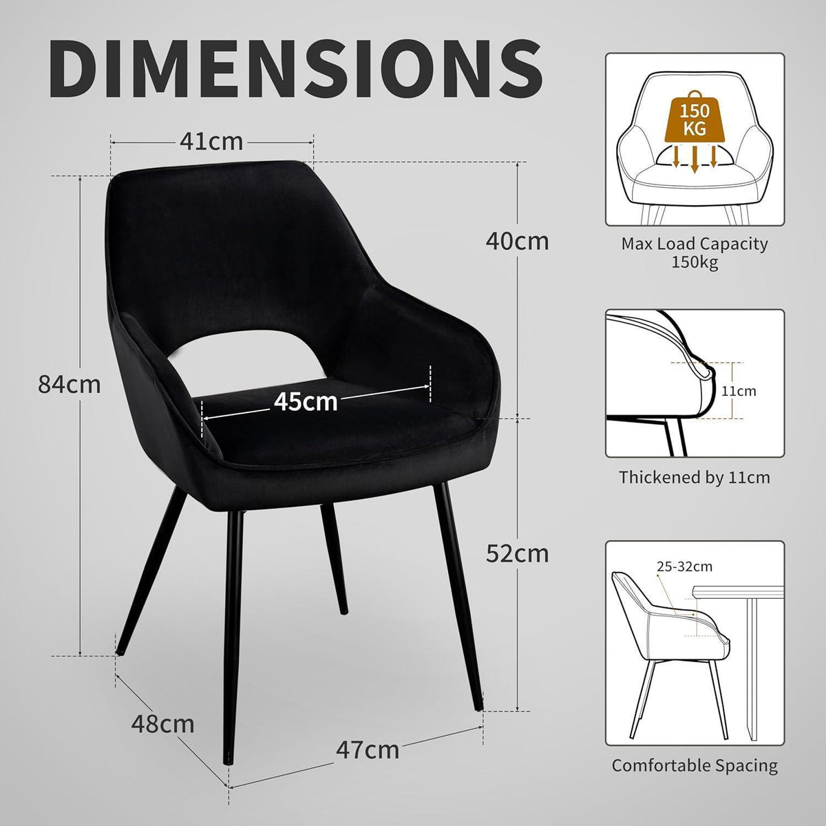 Esszimmerstühle Set 4er – Modern, Samt, Schwarz