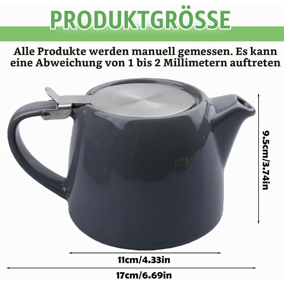 Keramik Teekanne 600ml mit Edelstahlfilter – Dunkelgrau