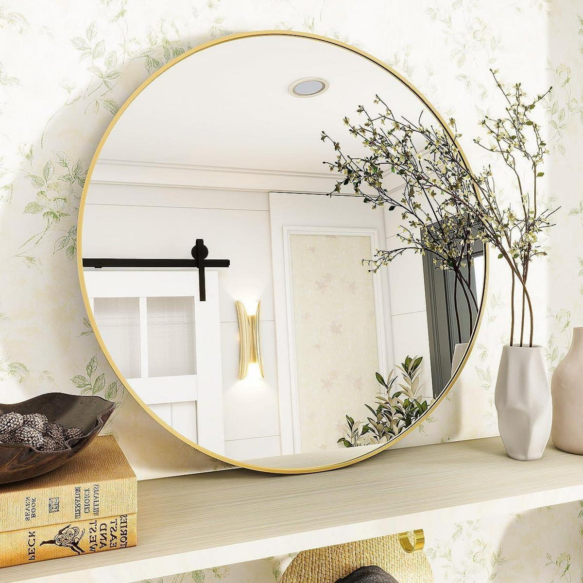 Runder Wandspiegel Gold 80cm – Bruchsicherer Badezimmer Spiegel