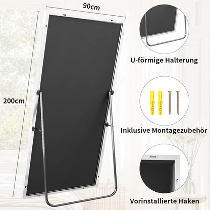 Großer Ganzkörperspiegel 200x90 cm – Stand- & Wandspiegel Weiß