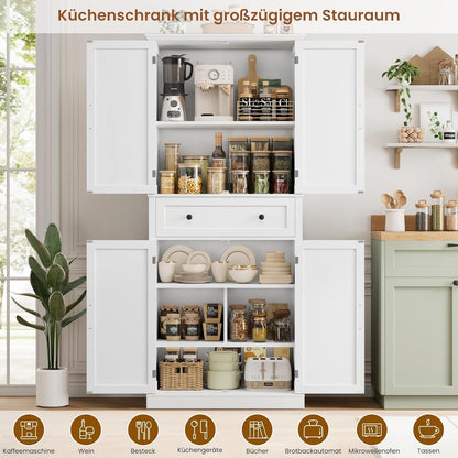Hochschrank mit 4 Türen & Schublade – Weißes Küchenbuffet 181,5cm