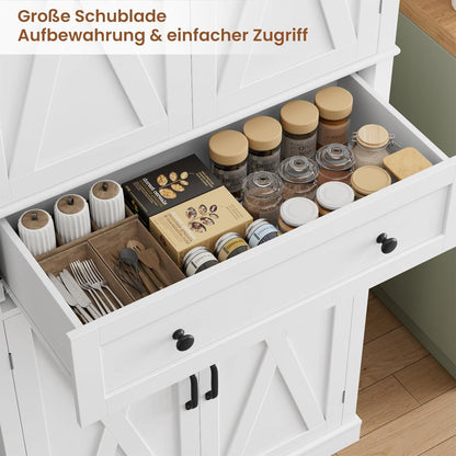 Hochschrank mit 4 Türen & Schublade – Weißes Küchenbuffet 181,5cm