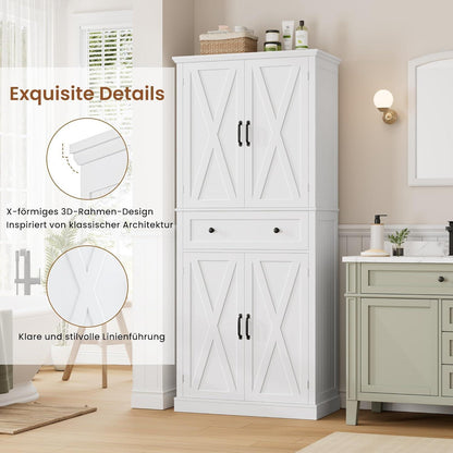 Hochschrank mit 4 Türen & Schublade – Weißes Küchenbuffet 181,5cm