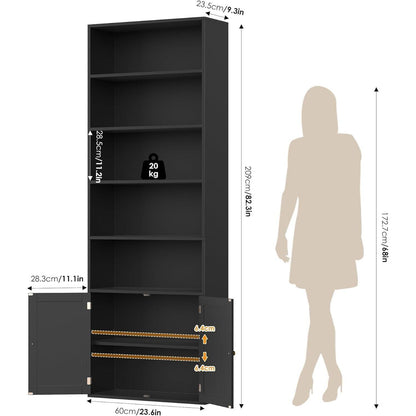 209 cm Bücherregal mit Türen & verstellbaren Regalböden