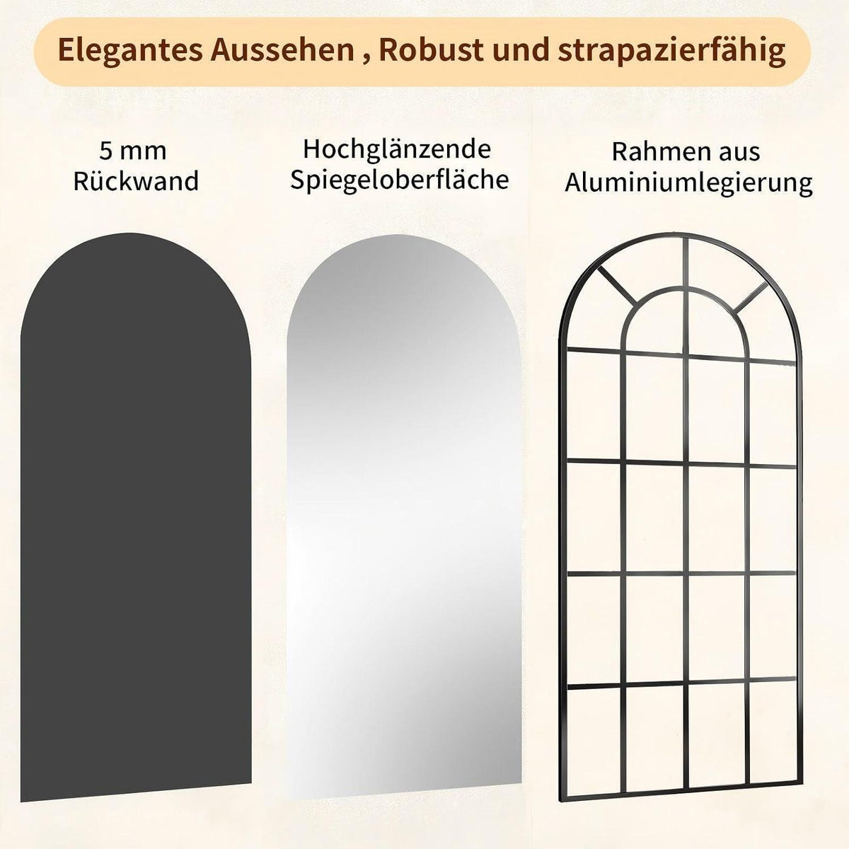 Großer Standspiegel 180x76cm | Dekorativer Ganzkörperspiegel Schwarz