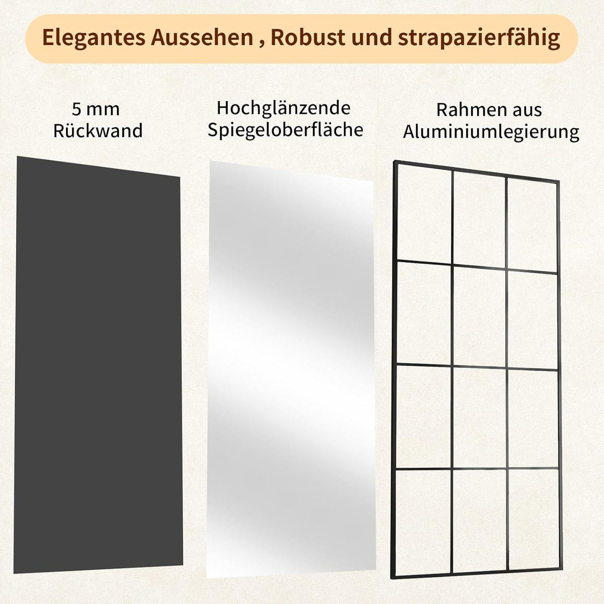 Großer Standspiegel 180x76 cm | Dekorativer Ganzkörperspiegel