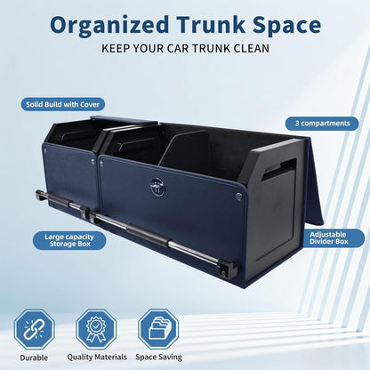 Auto Kofferraum Organizer mit Deckel – Blau, XXL & Flexibel