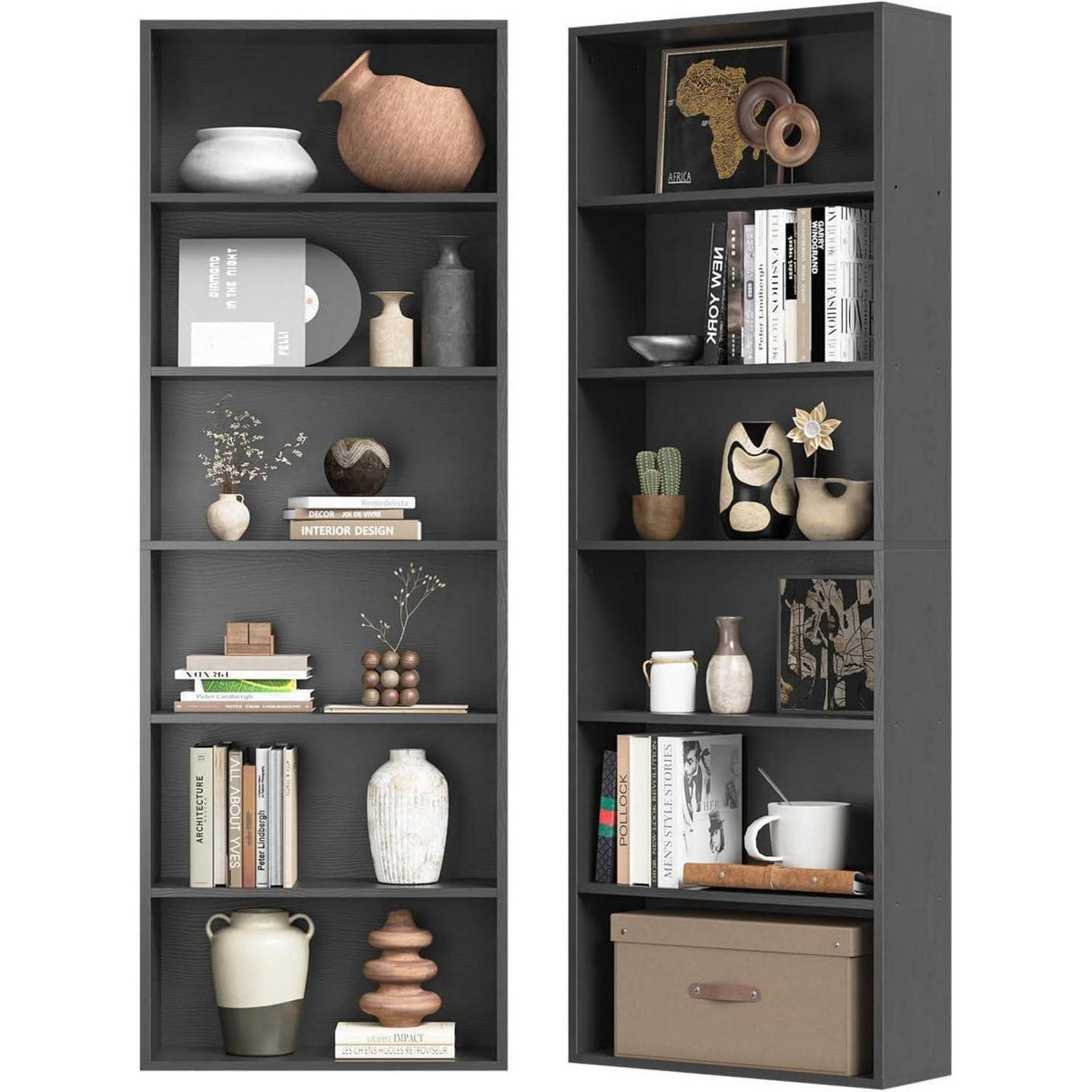 Bücherregal 6 Ebenen Schwarz – Standregal Holz Modern