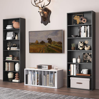 Bücherregal 6 Ebenen Schwarz – Standregal Holz Modern