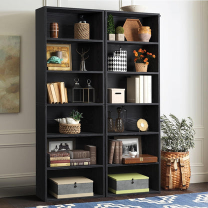 Bücherregal 6 Ebenen Schwarz – Standregal Holz Modern
