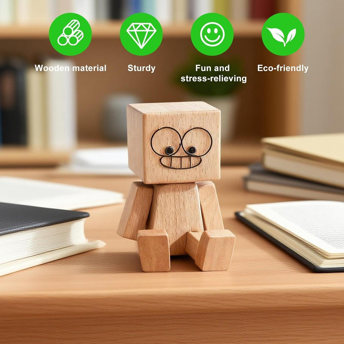Wackelnder Holzmann Auto mit 12 Ausdrücken – Handgefertigte Deko