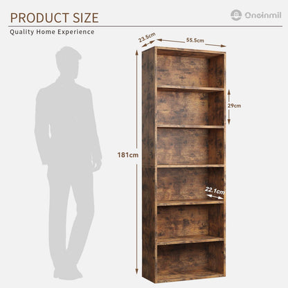 Bücherregal Holz 6 Ebenen - Modernes Standregal Braun