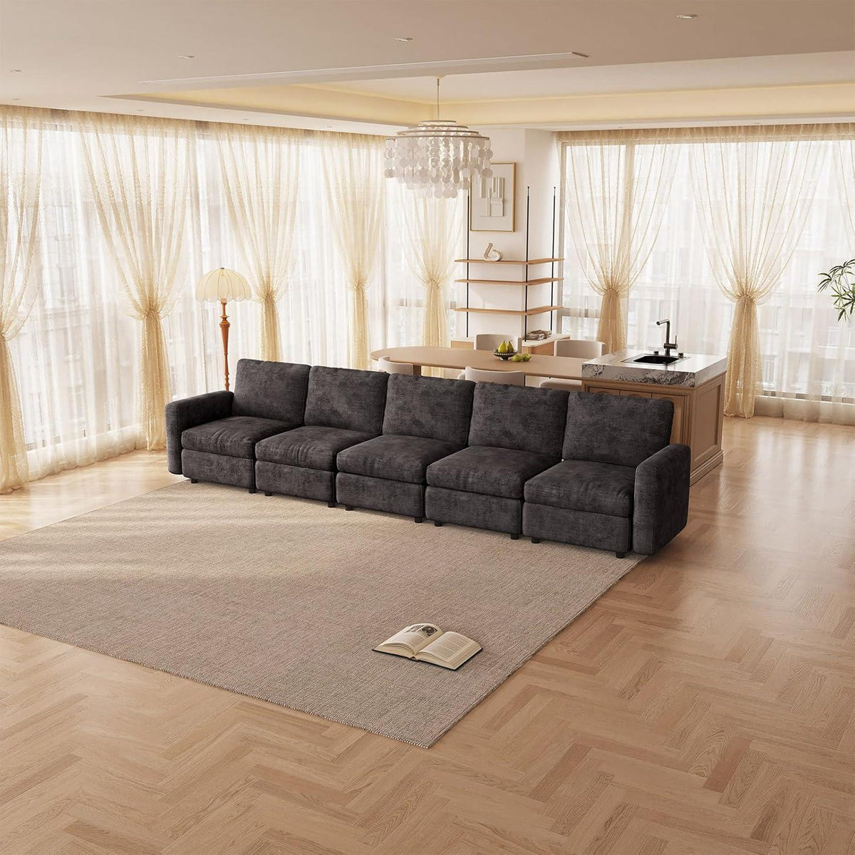 Modernes 5-Sitzer Sofa Grau – Modulares Velours Sofa für Wohnzimmer