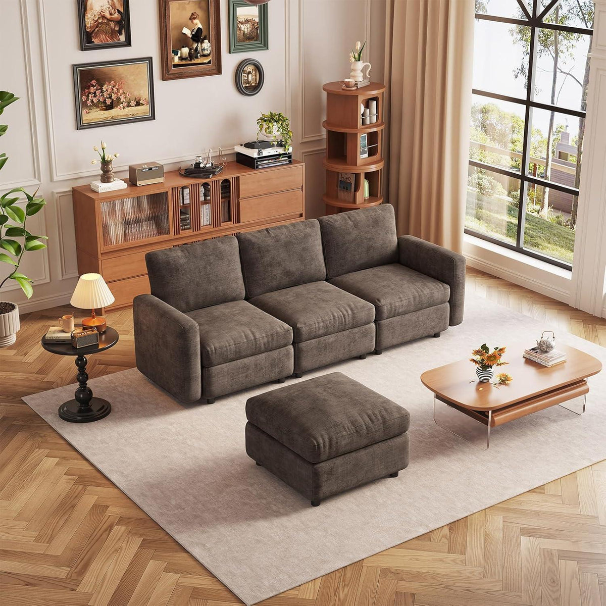 Modulares Ecksofa Braun mit Hocker & Stauraum