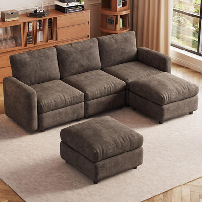 Modulares Ecksofa Braun mit Hocker & Stauraum