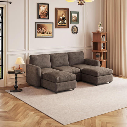 Modulares Ecksofa Braun mit Hocker & Stauraum