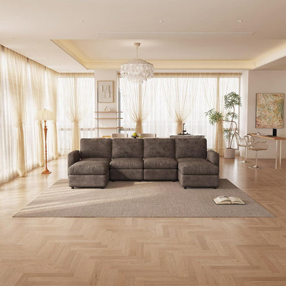 Modulares Ecksofa Braun mit Hocker & Stauraum