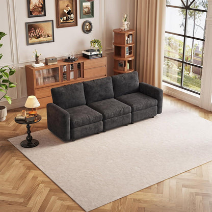 Graues 3-Sitzer Sofa aus Velours – Modernes Wohnzimmer Sofa