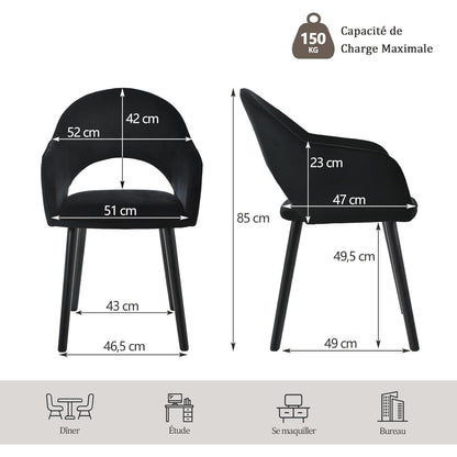 Esszimmerstühle Set 4er mit Samt & Holzbeinen Schwarz