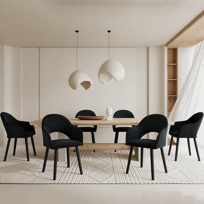Esszimmerstühle Set 4er mit Samt & Holzbeinen Schwarz