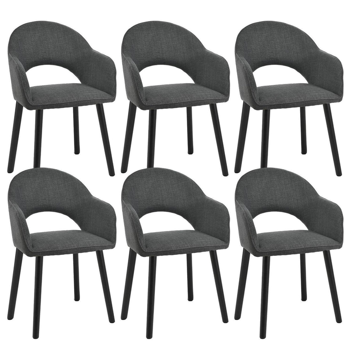 Esszimmerstühle Set 6er mit Armlehne Schwarzgrau Holzbeine