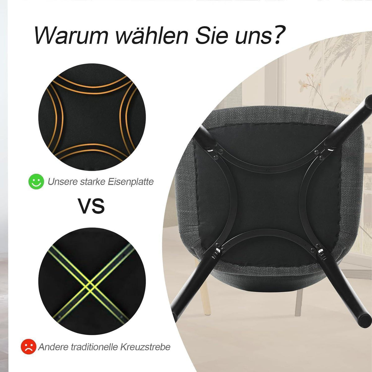 Esszimmerstühle Set 6er mit Armlehne Schwarzgrau Holzbeine