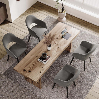 Samt Esszimmerstühle Set Dunkelgrau mit Holzbeinen & Armlehnen