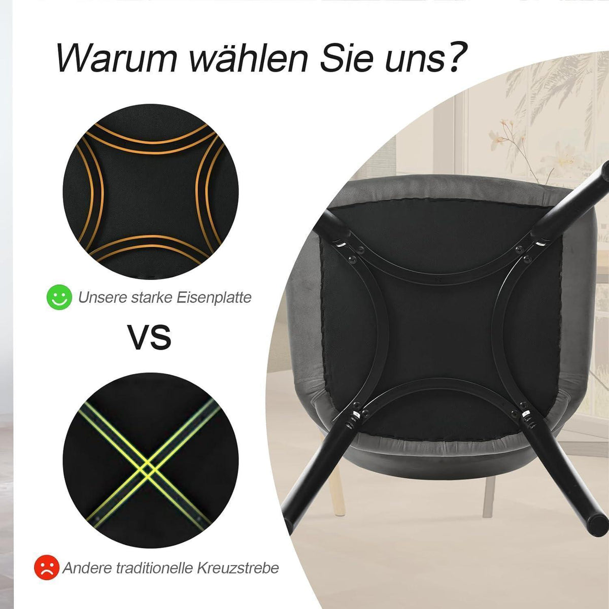 Samt Esszimmerstühle 6er Set Dunkelgrau mit Holzbeinen & Armlehnen