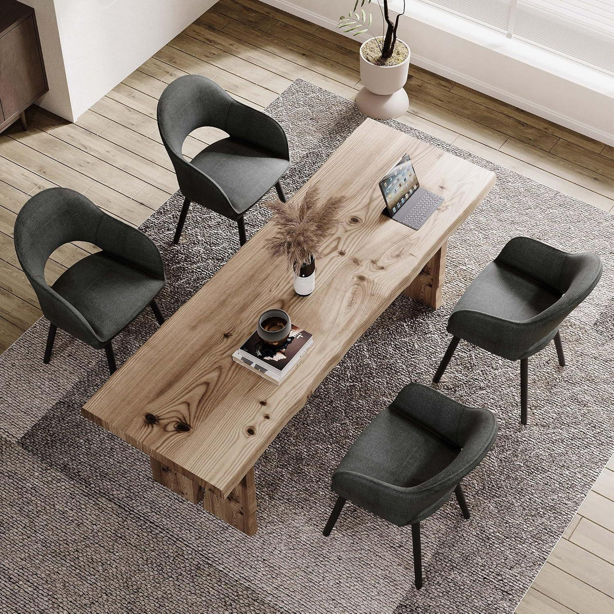 Esszimmerstühle Set 2x mit Armlehne & Holzbeinen Schwarzgrau