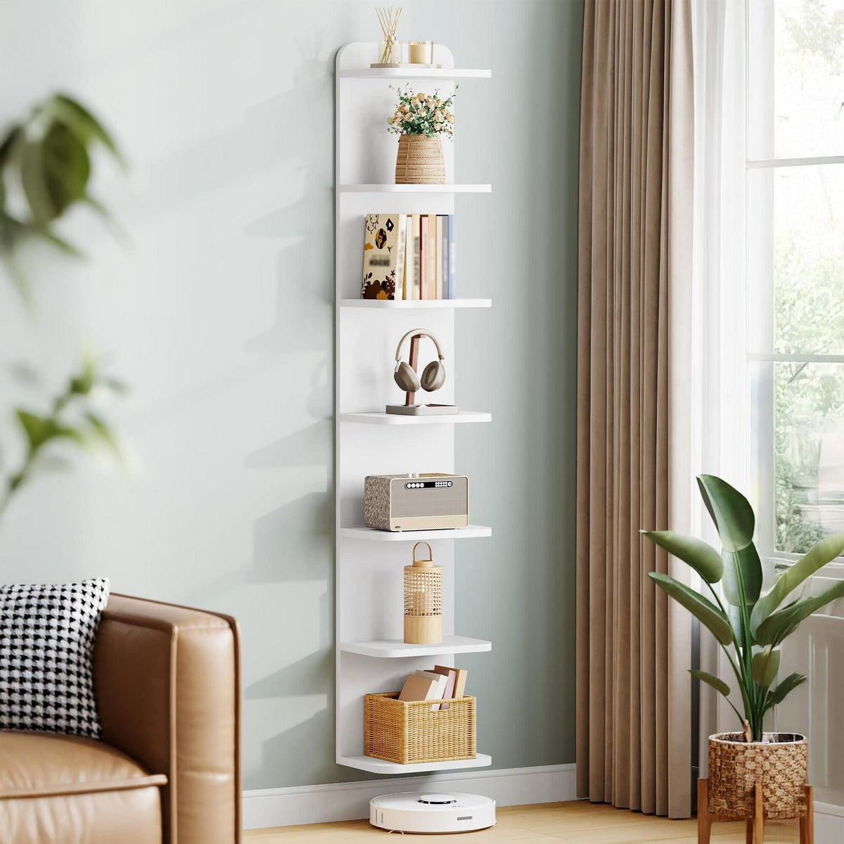 Standregal mit 7 Ebenen – Weißes Bücherregal für Wohnzimmer