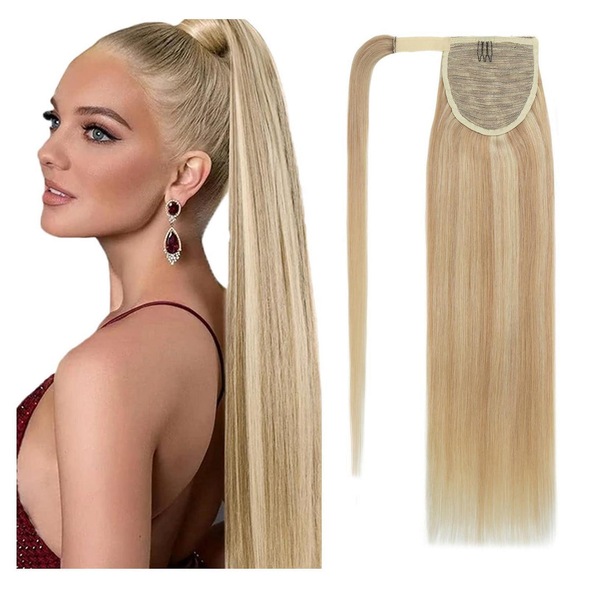 Echthaar Pferdeschwanz Extension – Aschblond & Blond, 50cm