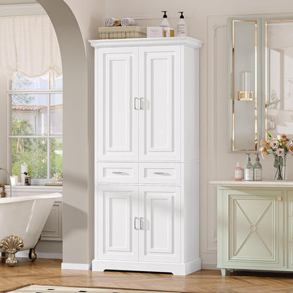 Hochschrank mit 4 Türen & Schublade – Weißes Küchenbuffet 180cm
