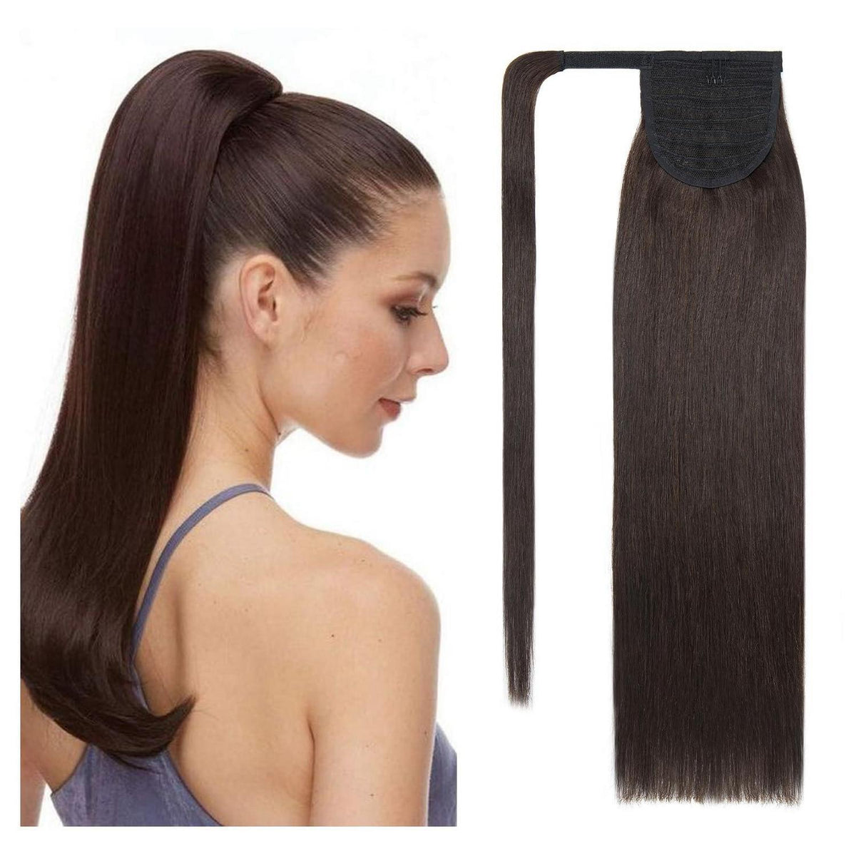 Echthaar Pferdeschwanz Extension Dunkelbraun 45cm Volumen