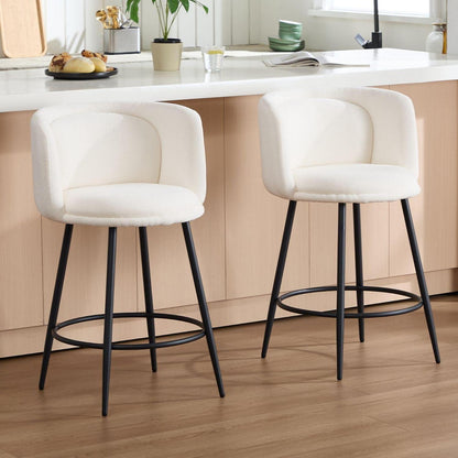 Moderner Barhocker 2er Set – Chenille, Weiß