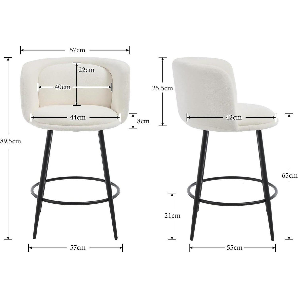 Moderner Barhocker 2er Set – Chenille, Weiß