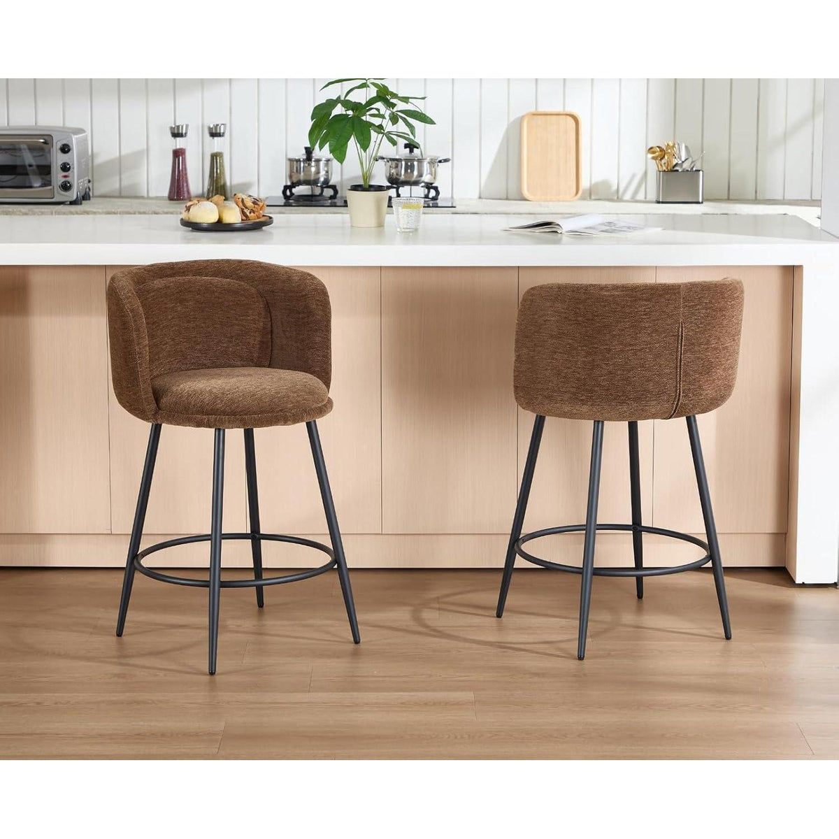 Barhocker Set 4er – Chenille, Braun, Moderne Optik