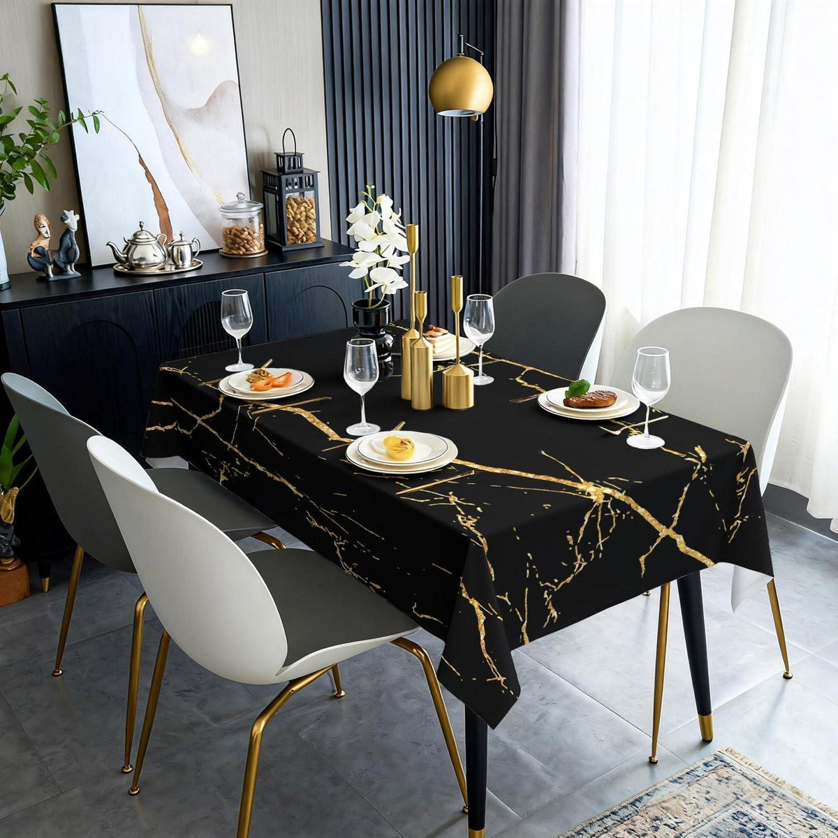 Leinenoptik Tischdecke Schwarz 140x100 cm | Abwaschbar & Modern
