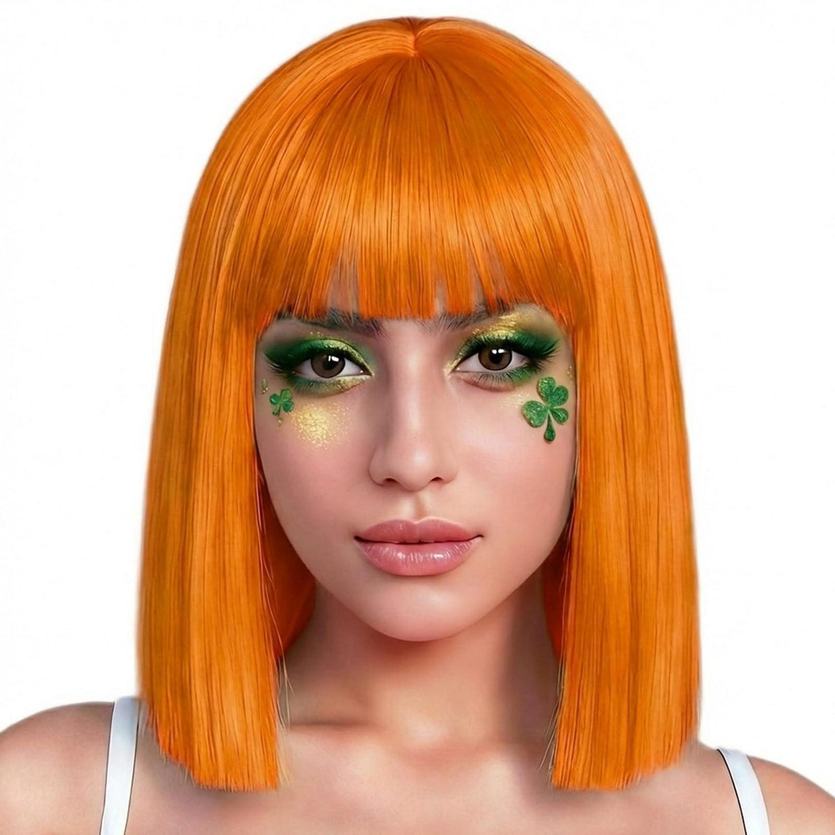 Bob Perücke Damen 13 Zoll, Orange mit Pony – Synthetik Perücke