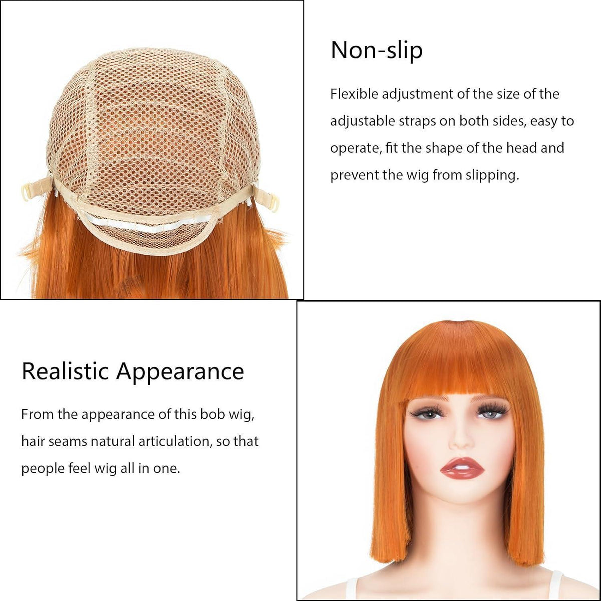 Bob Perücke Damen 13 Zoll, Orange mit Pony – Synthetik Perücke