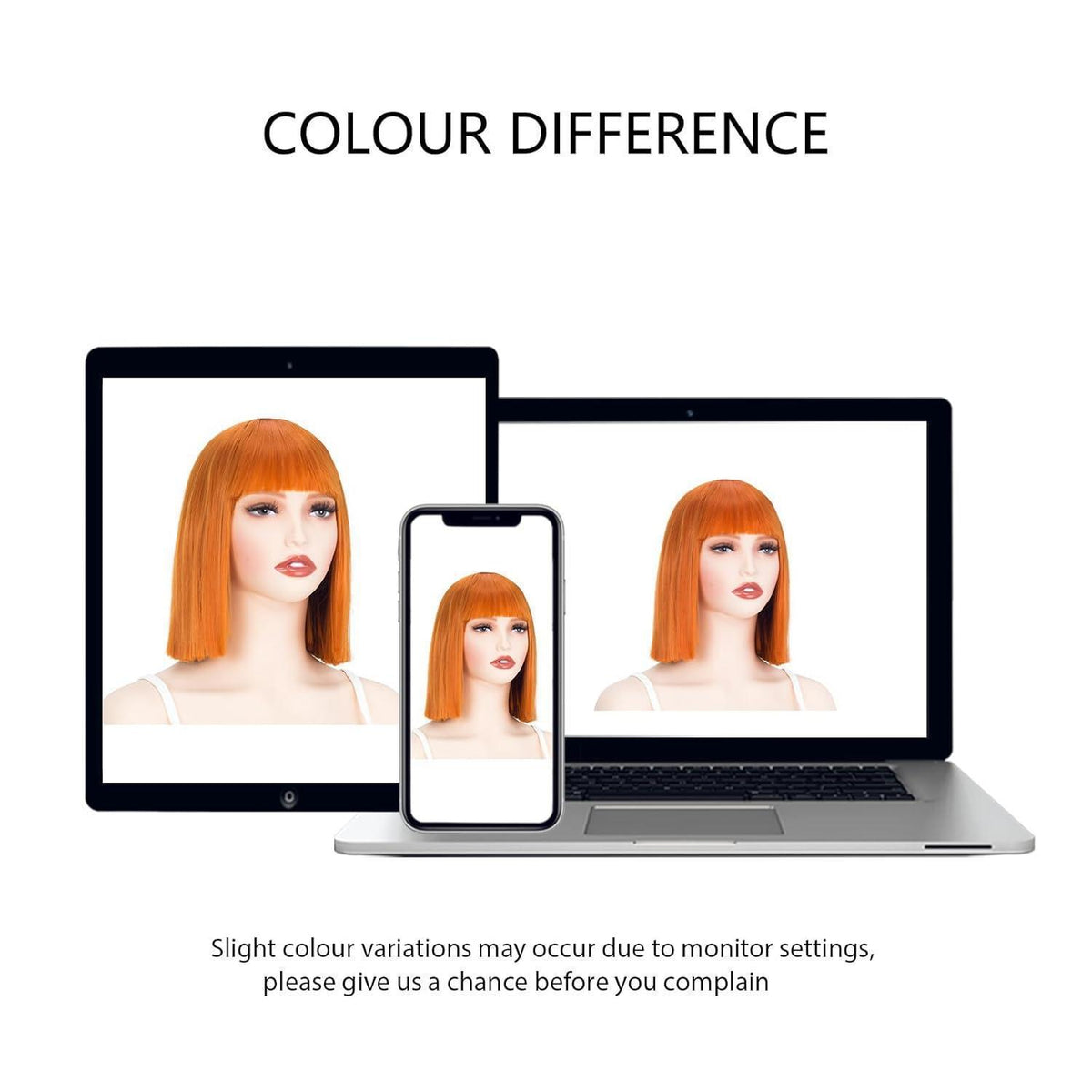 Bob Perücke Damen 13 Zoll, Orange mit Pony – Synthetik Perücke