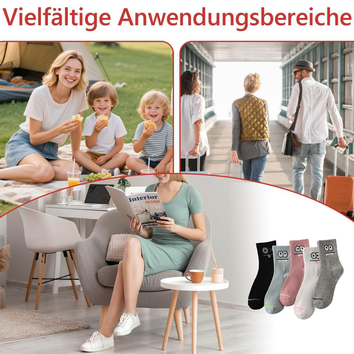 5 Paar Damen Socken bunt & süß, Größe 39-42, lustig & kuschelig