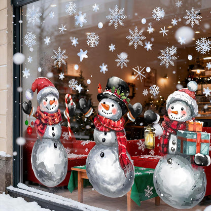 6x Fensteraufkleber Weihnachten – Schneemann & Schneeflocken Deko