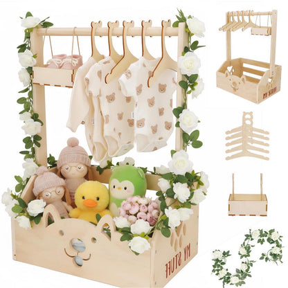 Baby Geschenkset Boho | Taufe & Babyparty Korb mit Kleiderbügel