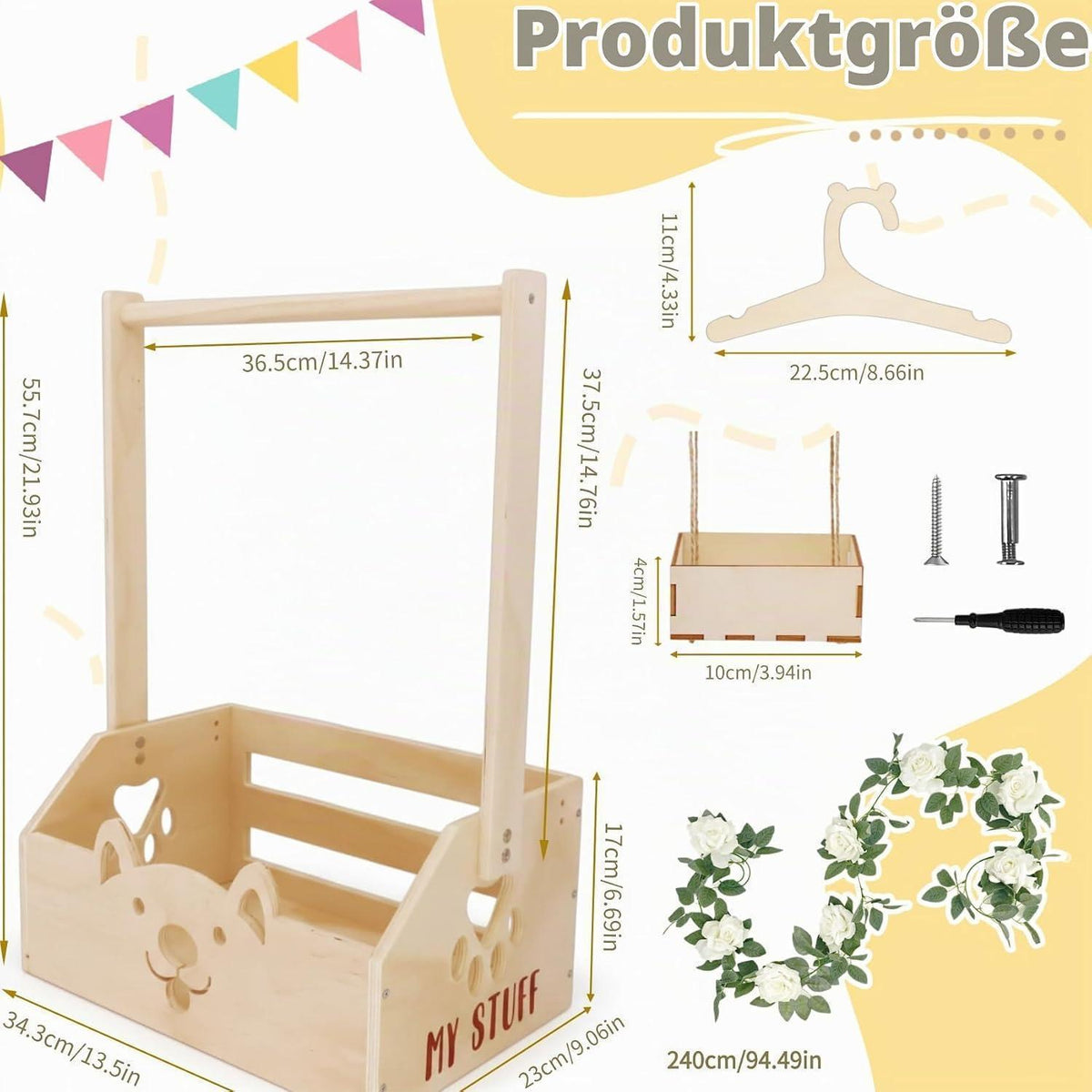 Baby Geschenkset Boho | Taufe & Babyparty Korb mit Kleiderbügel