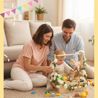 Baby Geschenkset Boho | Taufe & Babyparty Korb mit Kleiderbügel