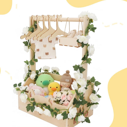 Baby Geschenkset Boho | Taufe & Babyparty Korb mit Kleiderbügel