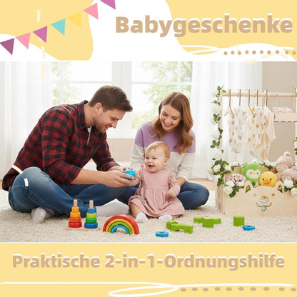 Baby Geschenkset Boho | Taufe & Babyparty Korb mit Kleiderbügel