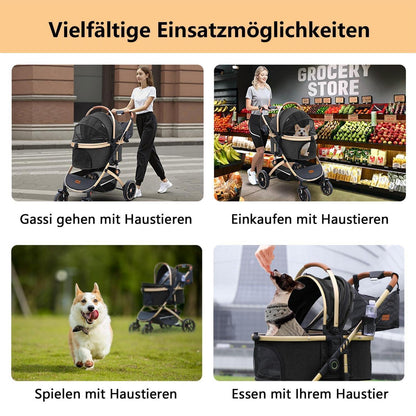 Hundebuggy 3in1 – Schwarz, bis 30kg – Komfort & Sicherheit