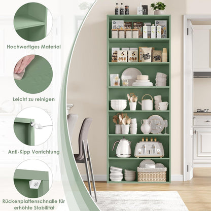 7-reihiges Bücherregal grün – Standregal für Wohnzimmer & Büro